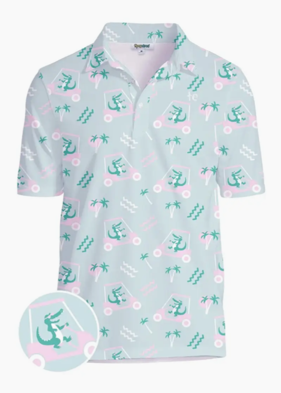 Golf Cart Gator Men's Golf Shirt - Green Alligator Golf Polo