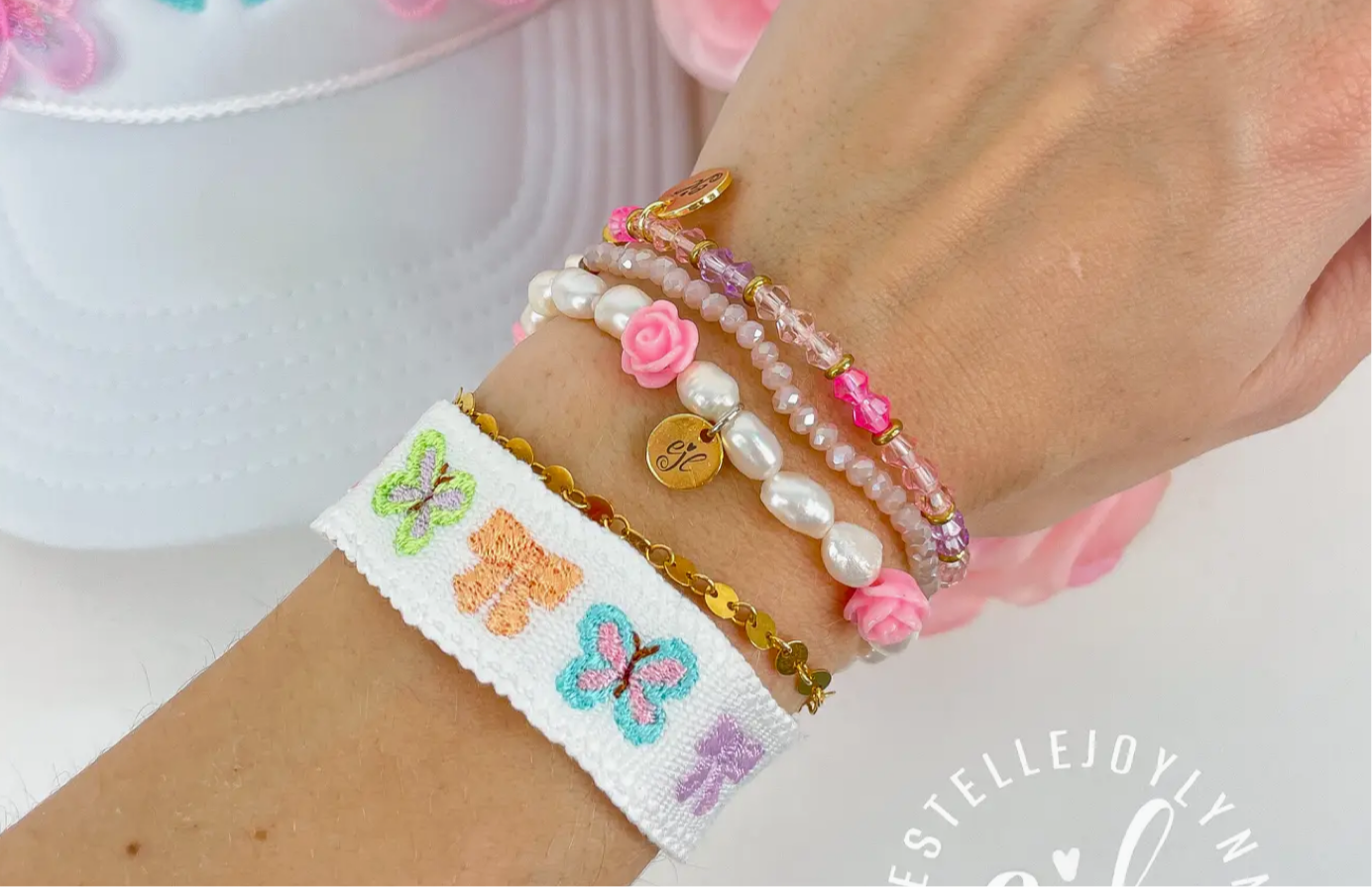 Butterflies and Bows Embroidered Bracelet