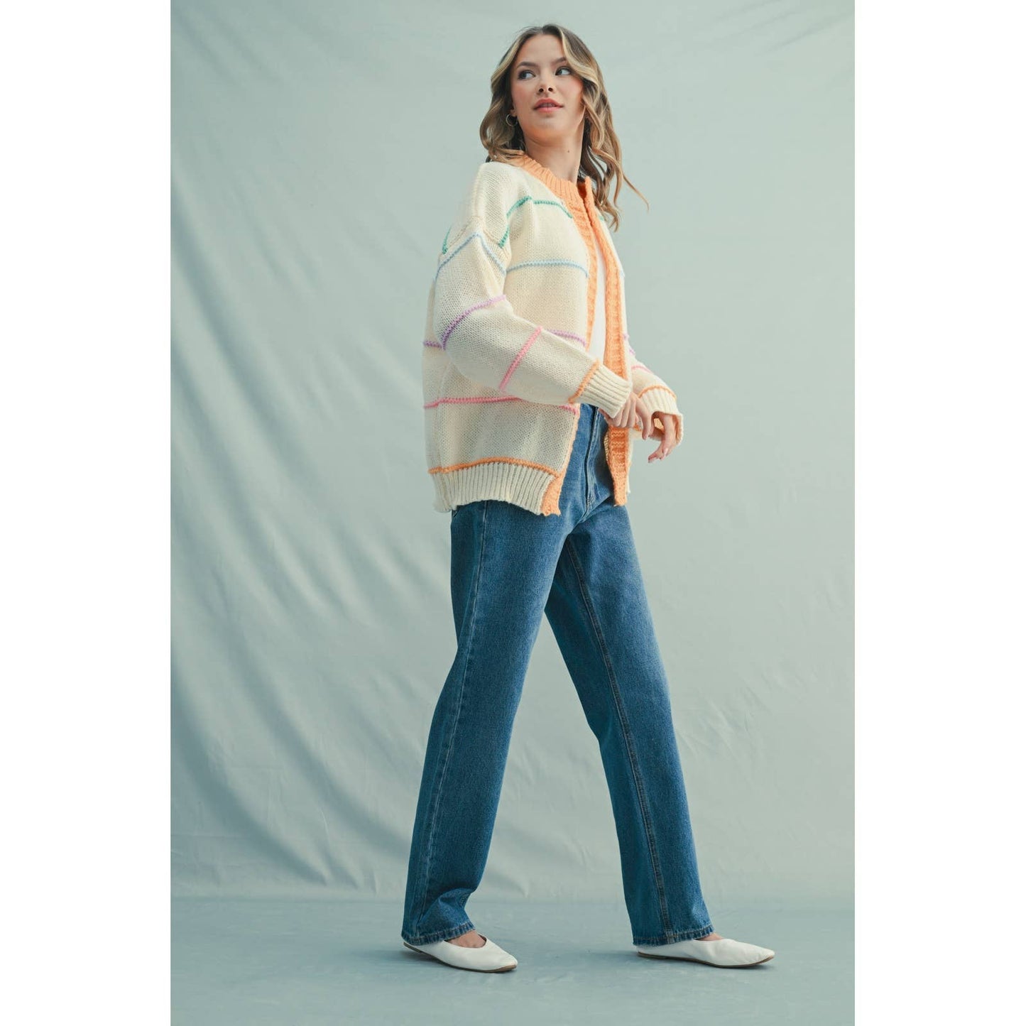 Rainbow Striped Sweater Cardigan