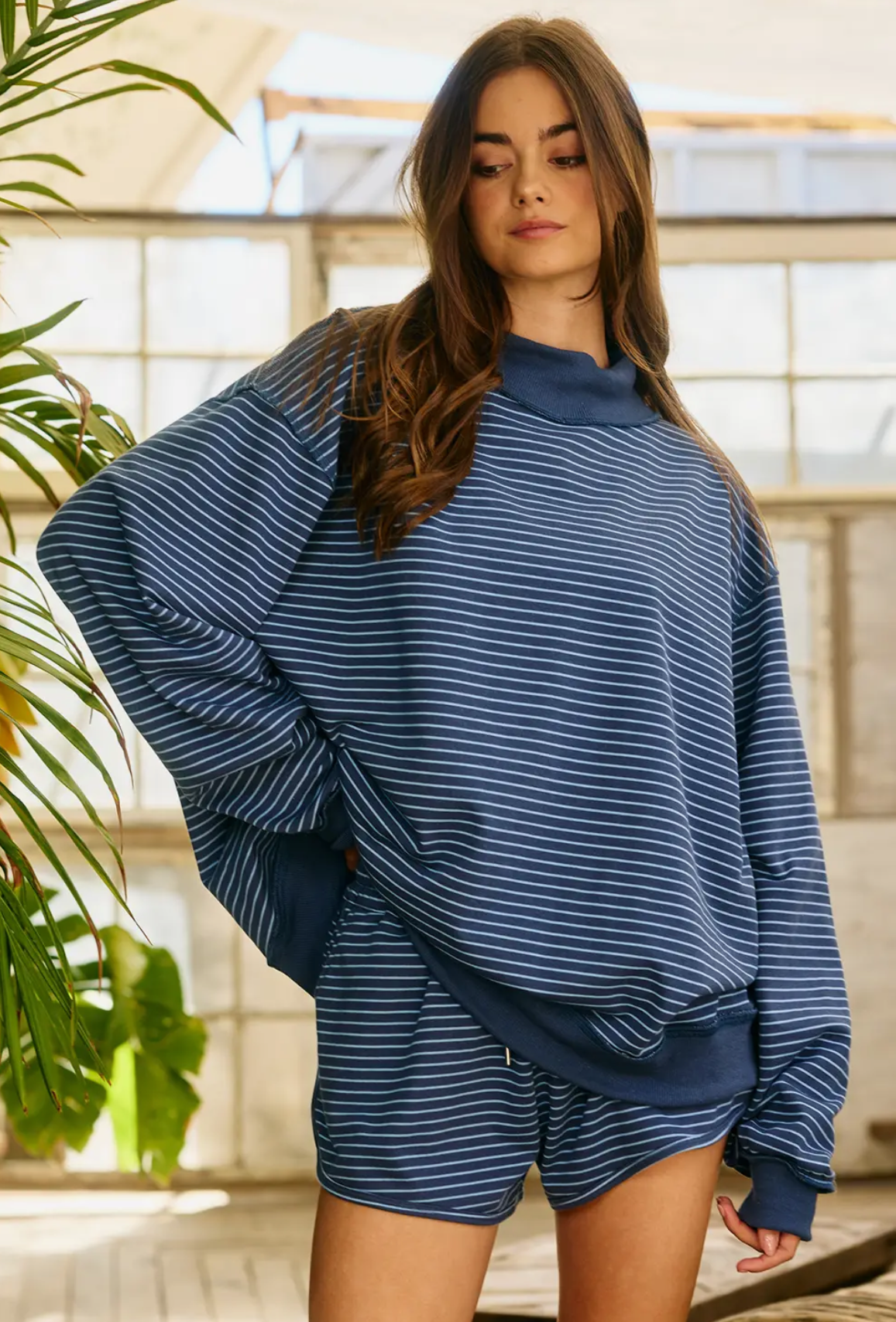 Blueberry Striped Mock Neck