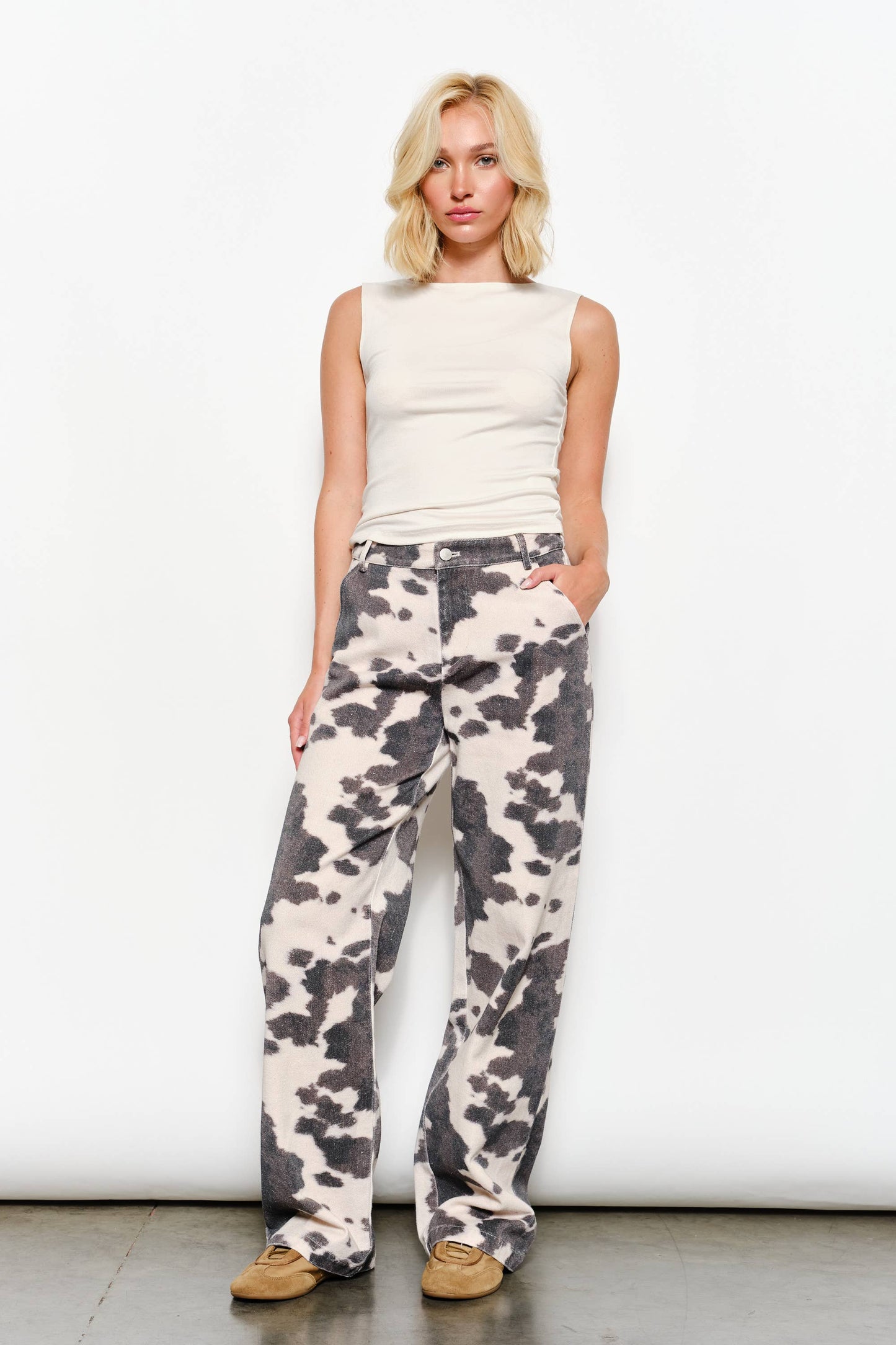 ANNIE COW PRINT TWILL PANTS