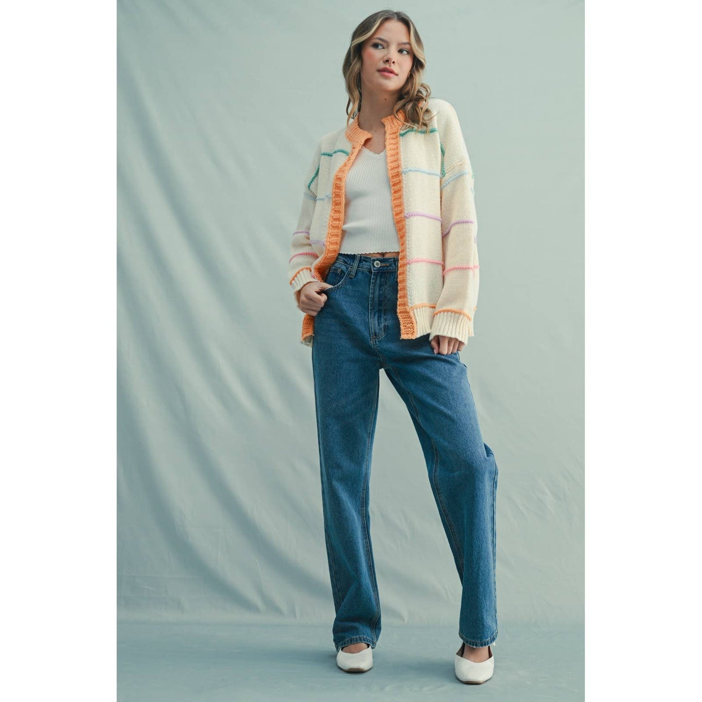 Rainbow Striped Sweater Cardigan