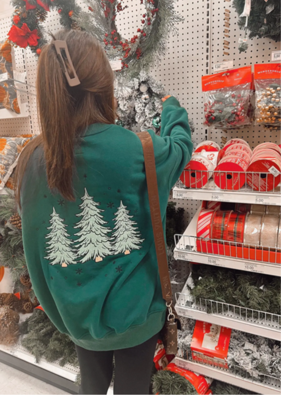 Green Christmas Tree Embroider Sweatshirt