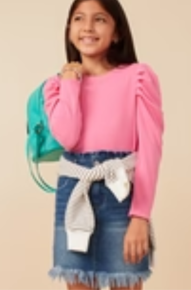 Girls Pleated Pink Puff Top