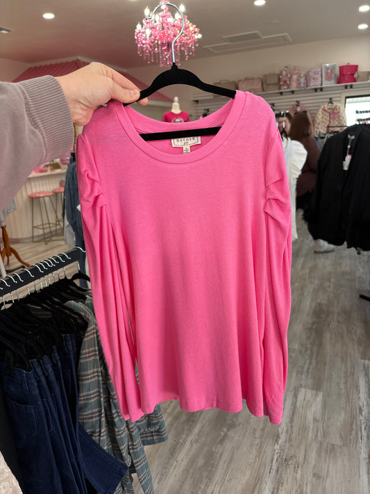 Girls Pleated Pink Puff Top
