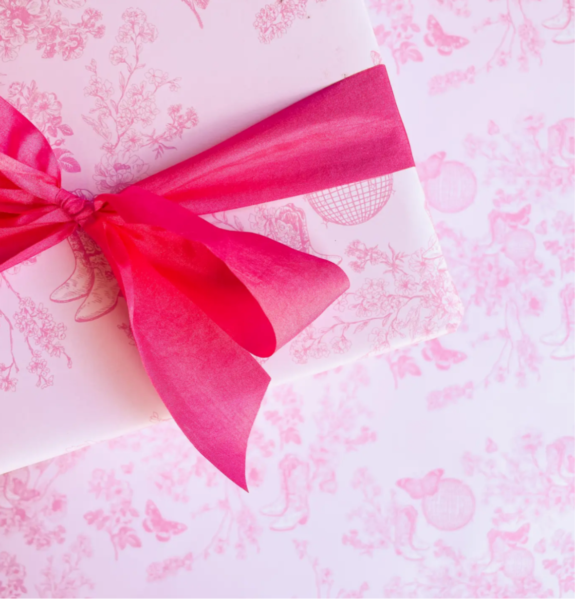 Pink Disco Cowgirl Toile Wrapping Paper - Roll of 3 Sheets