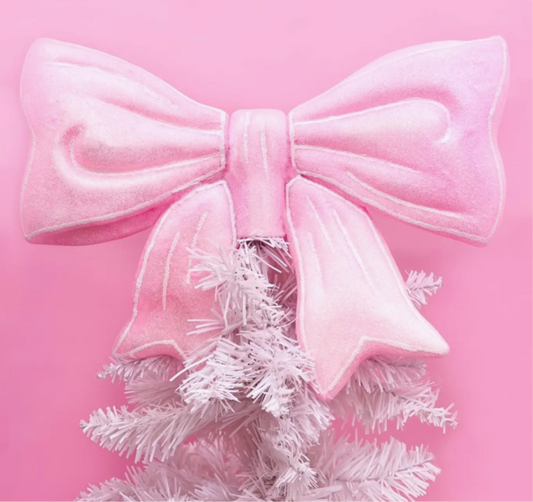 Pink Glitter Bow Christmas Tree Topper