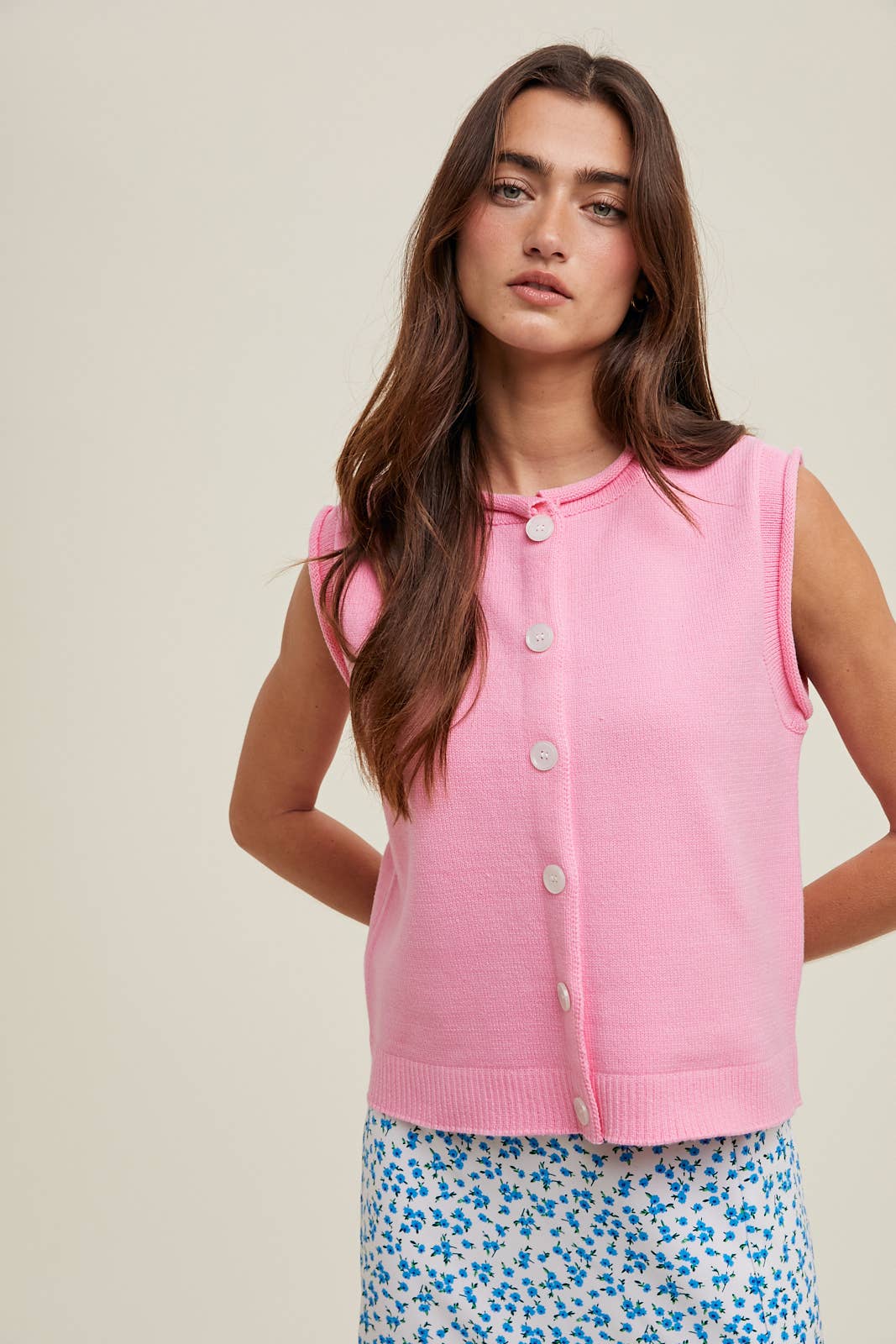 Peony Pink Button Up Vest