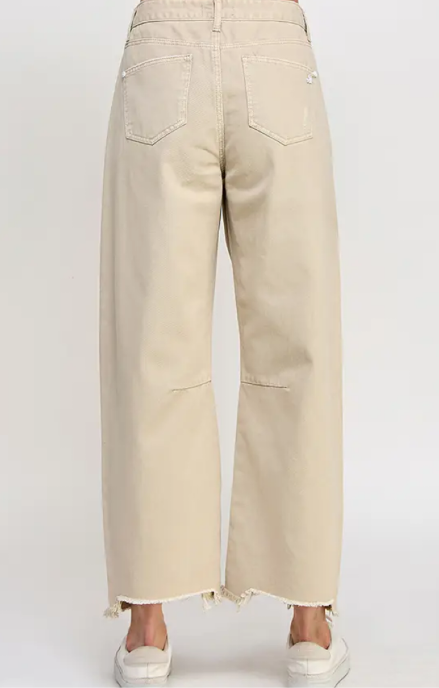 High Rise Distressed Barrel Jeans