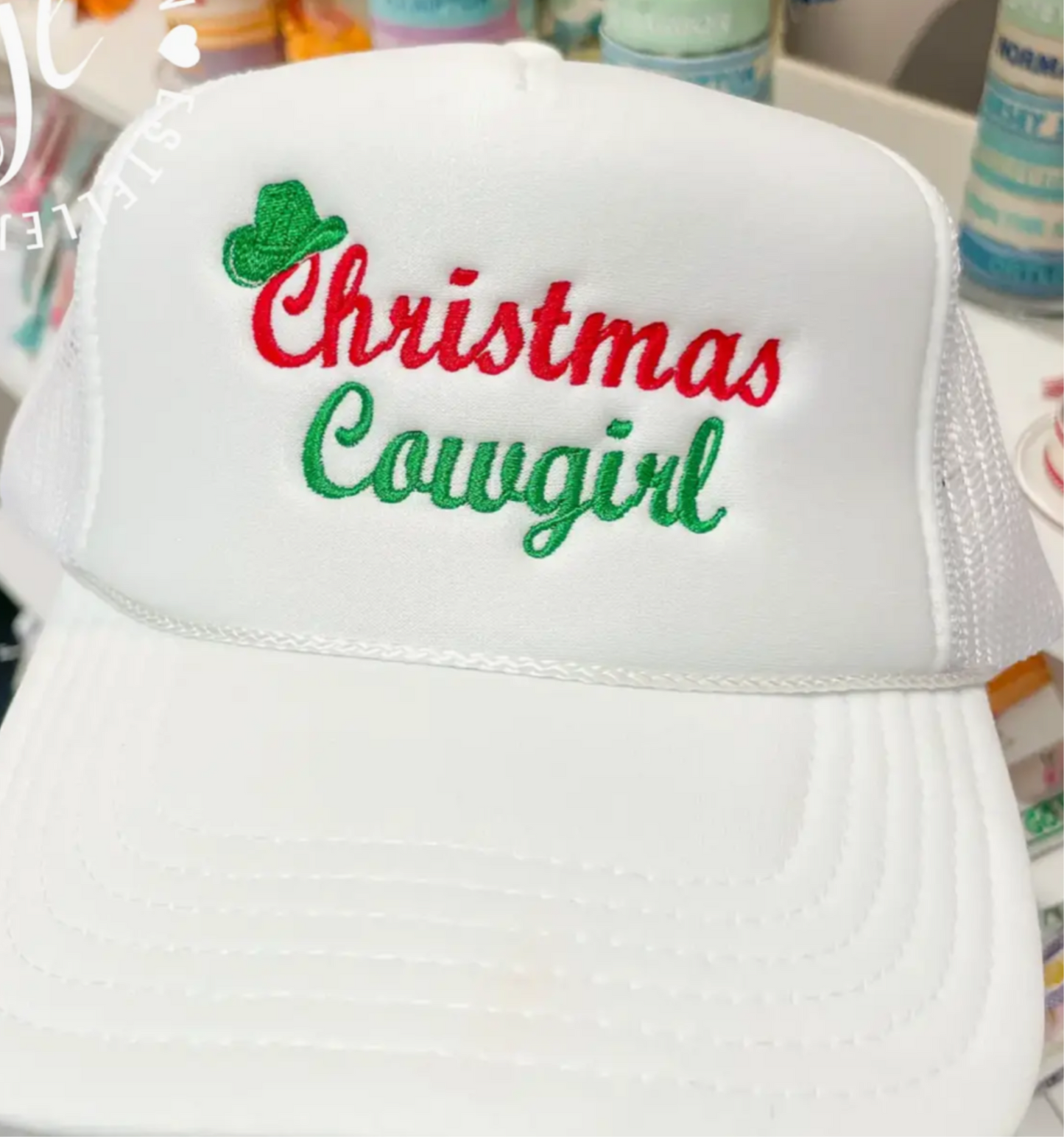 Christmas Cowgirl Embroidered Trucker Hat