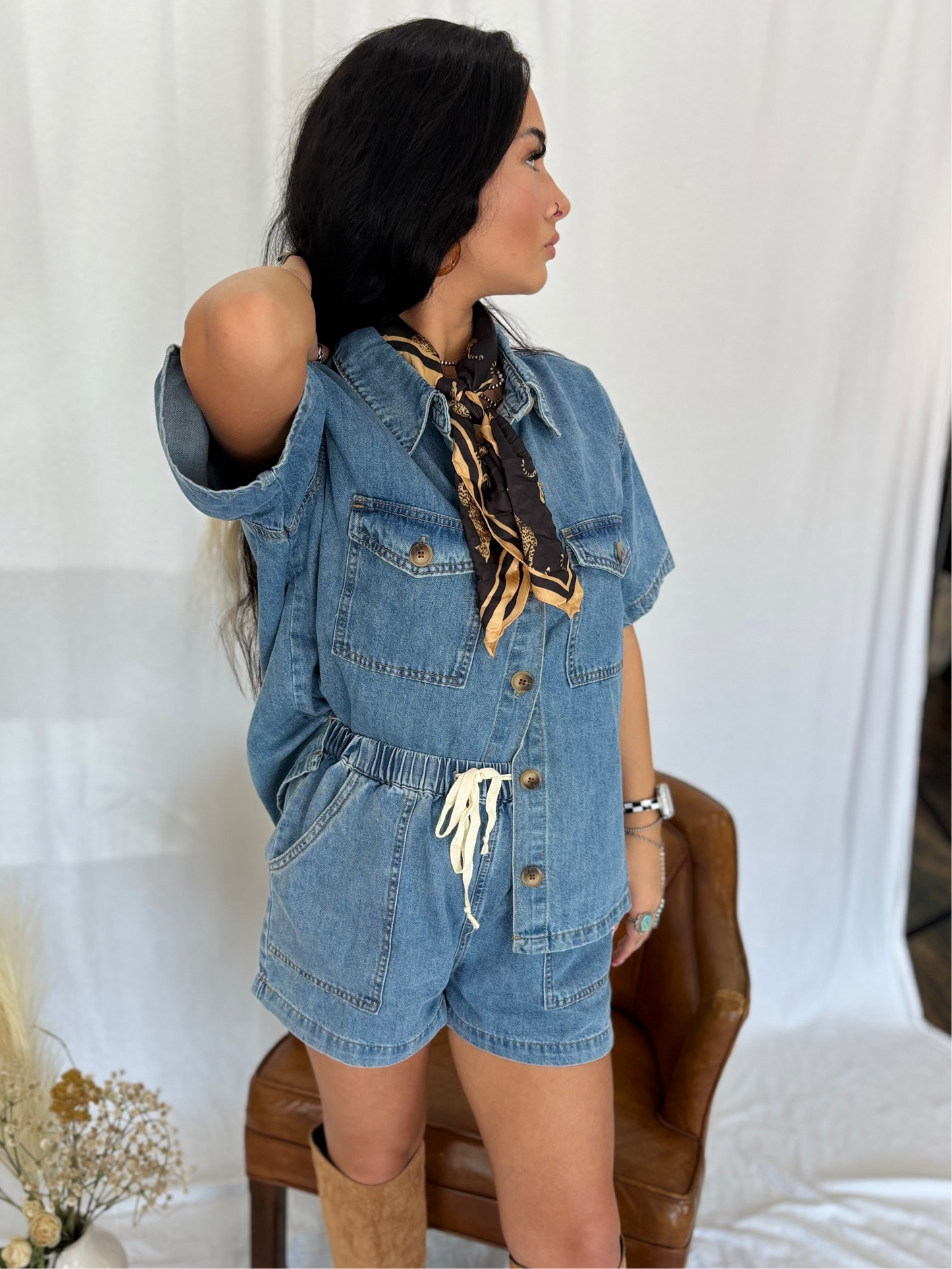 Darby Denim Button up and short Set