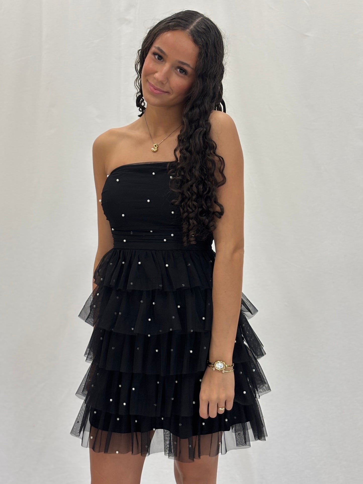 Pearl Mini Black Dress