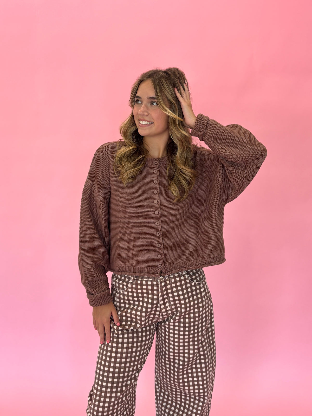 Mocha Knit Button-Down Cardigan