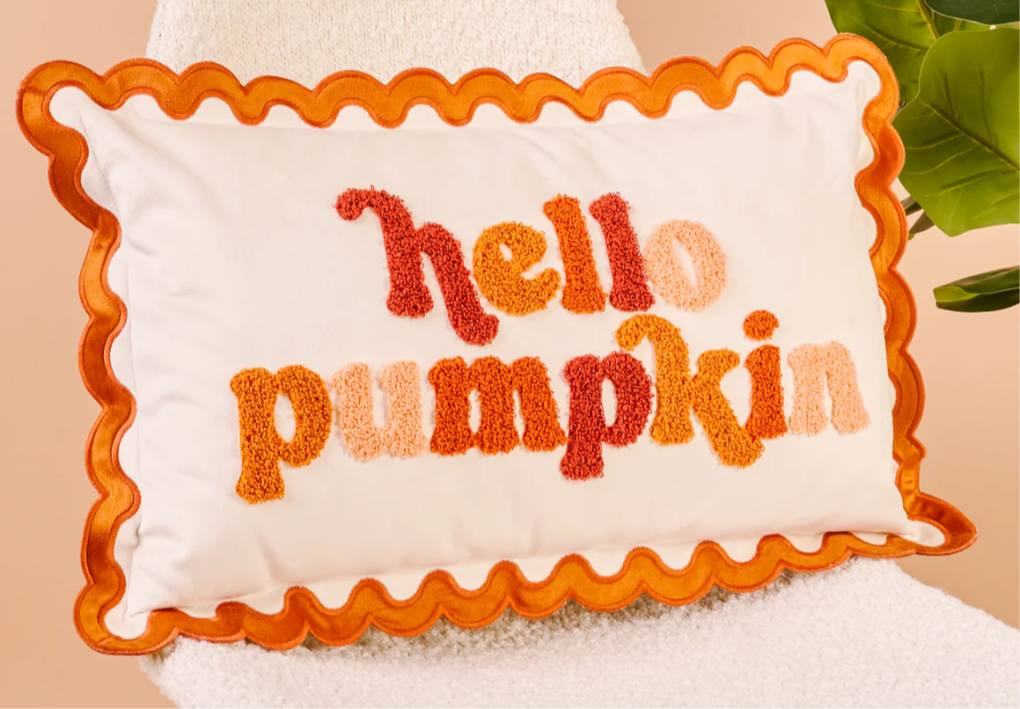 Hello Pumpkin Scalloped Rectangle Throw Pillow