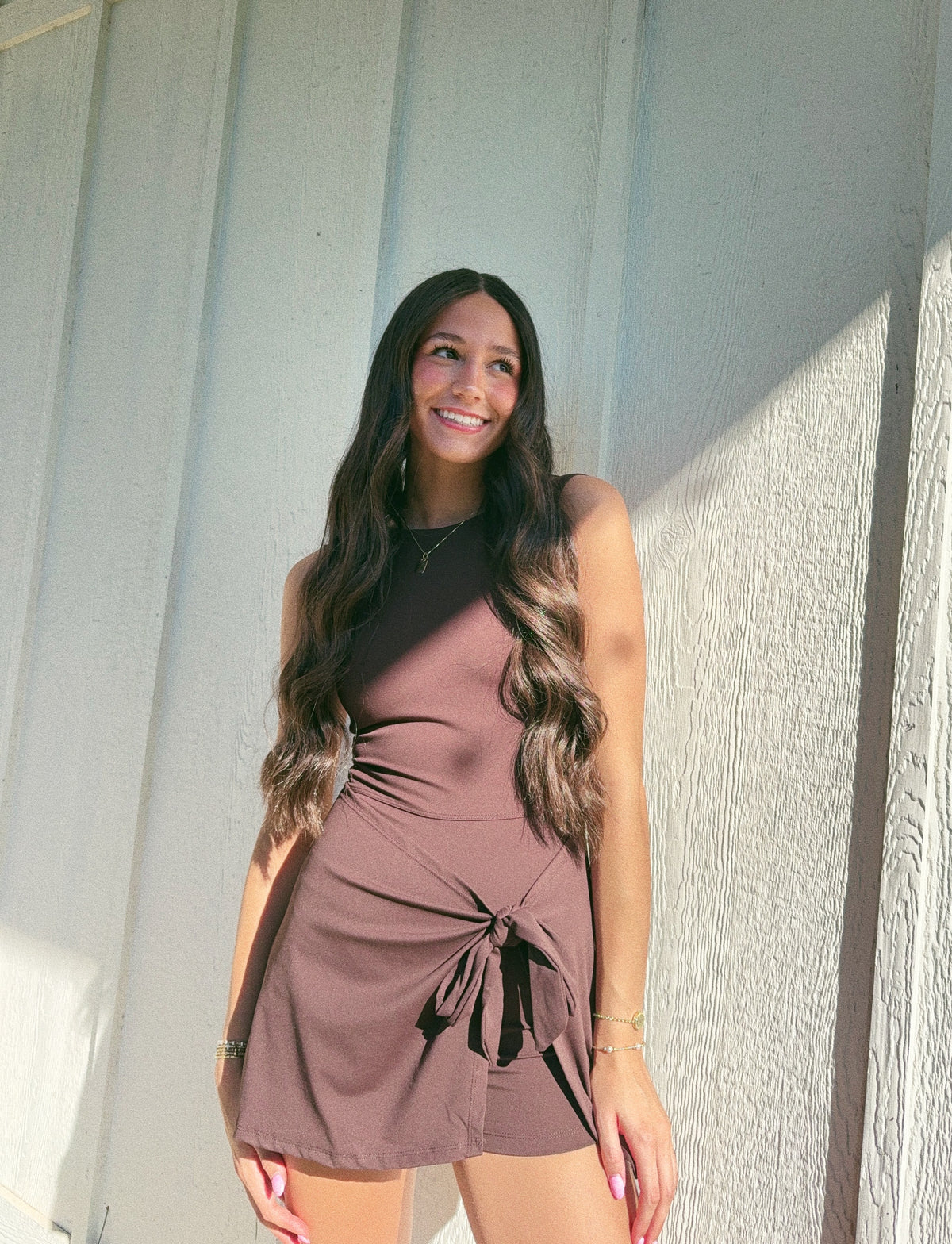 Chocolate Sleeveless Tie Front Dress