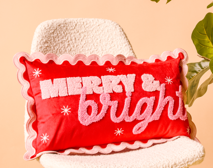 Scalloped Rectangle Throw Pillow-Merry & Bright