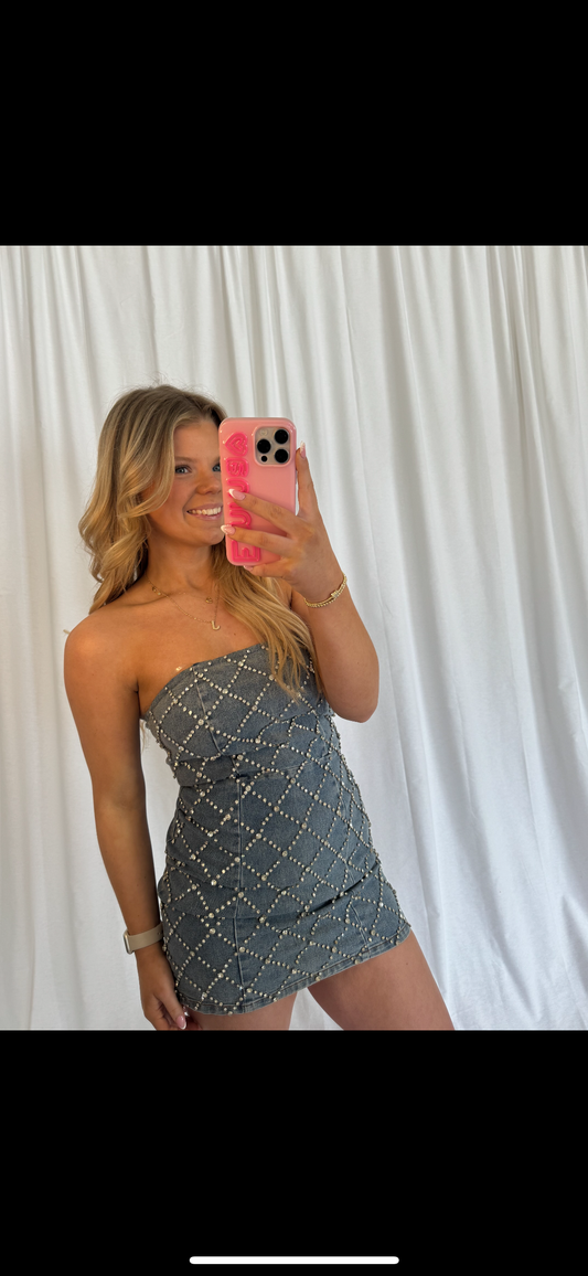 Rhinestone Denim Mini Dress