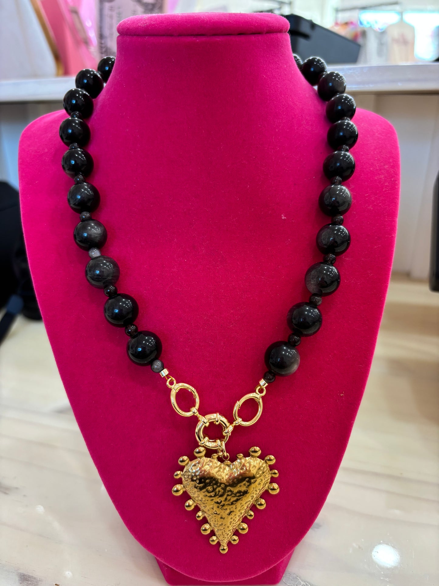 Lennon Gemstone Open Clasp Heart Necklace