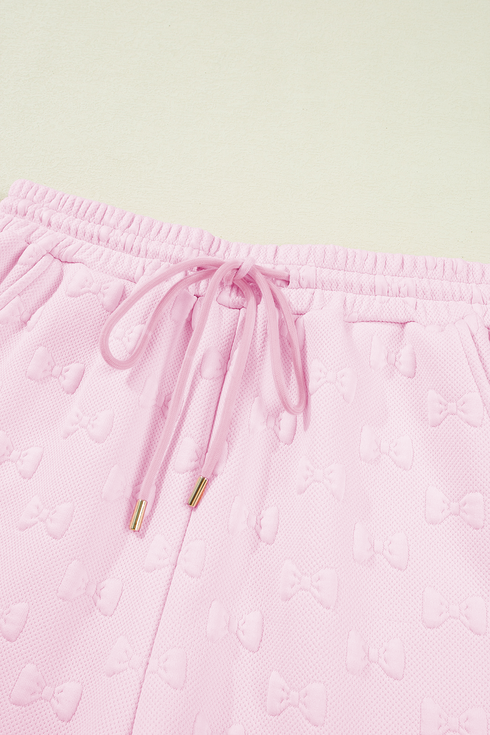 Bow Jacquard Ruffle Sleeve Short 2pcs Outfit