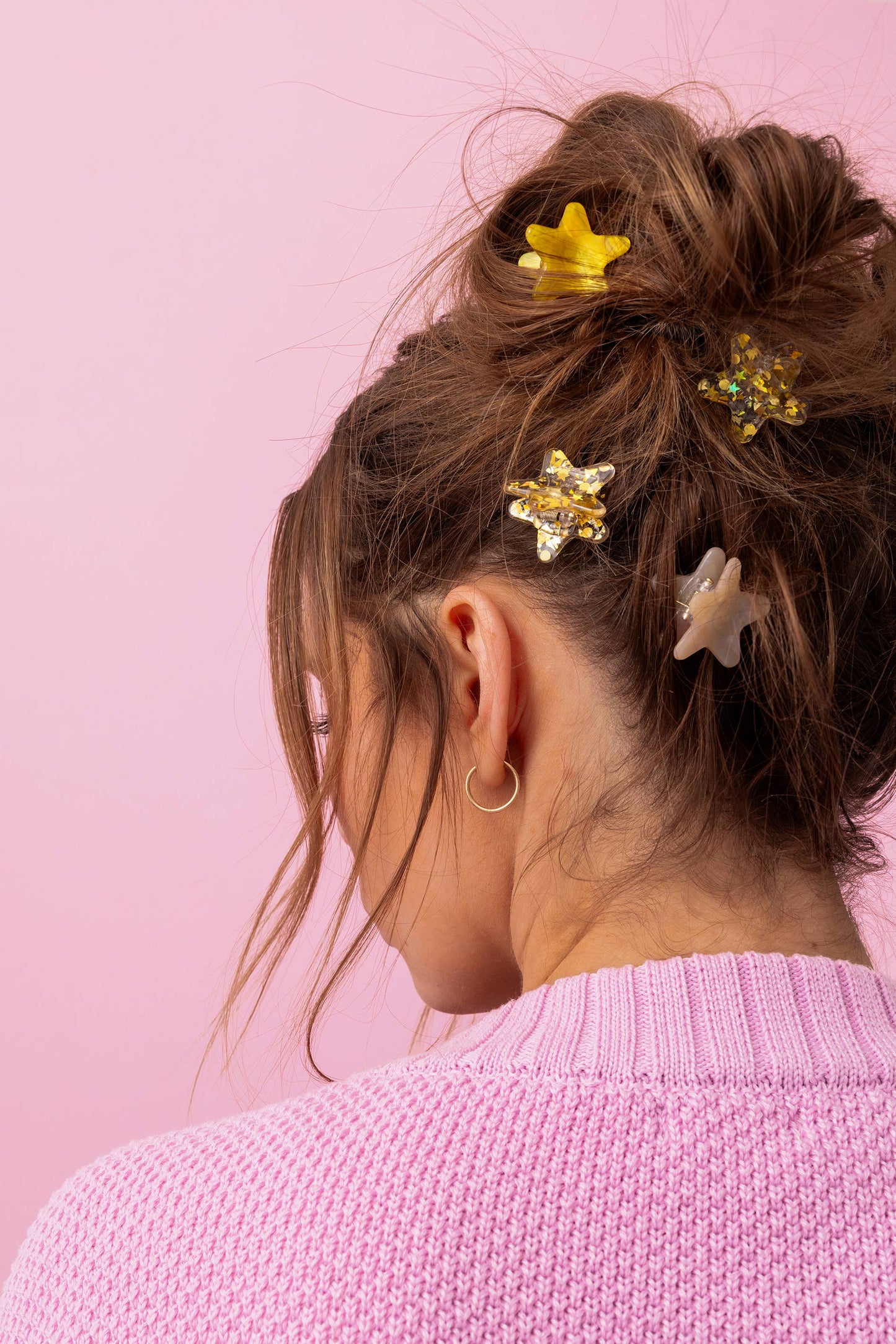 Claw Hair Clips - Mini - Asst Gold Confetti Stars - Set of 4