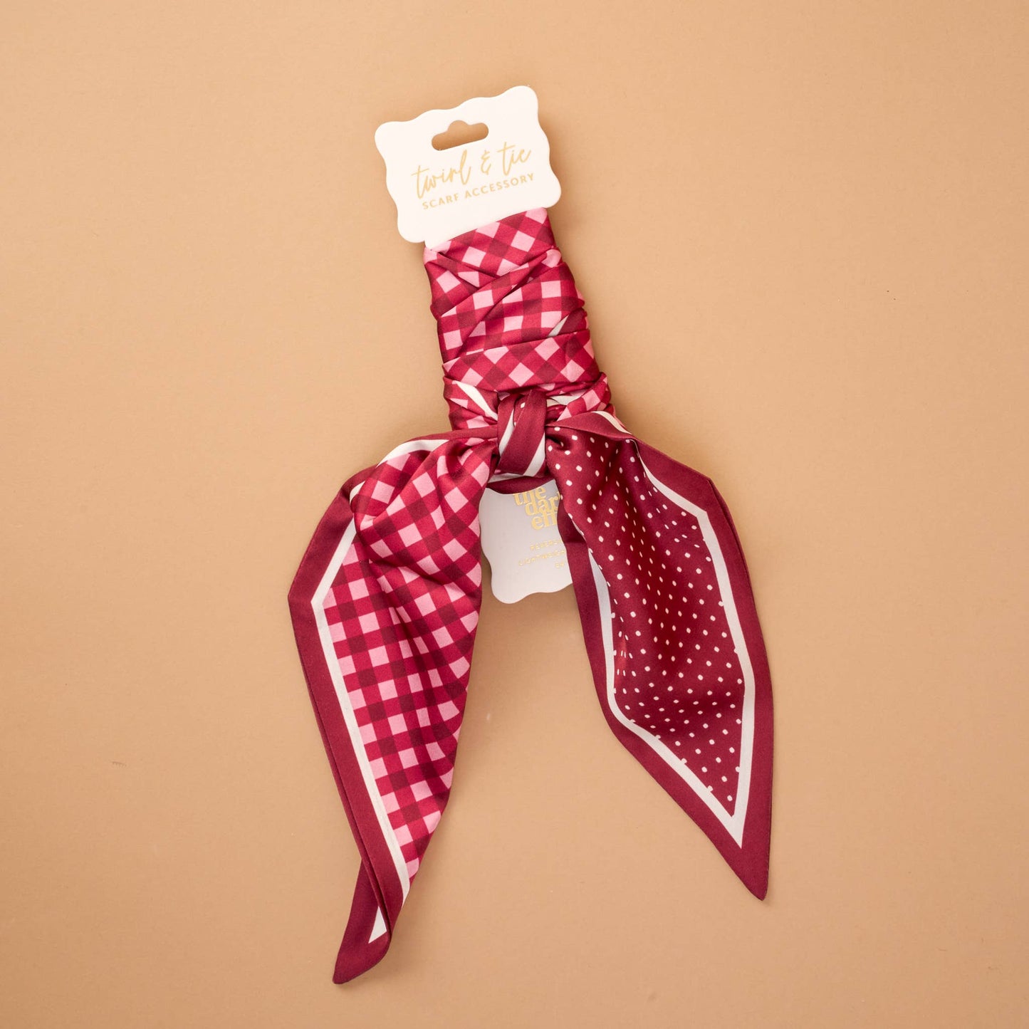 Twirl & Tie Scarf Accessory-Gingham Burgundy