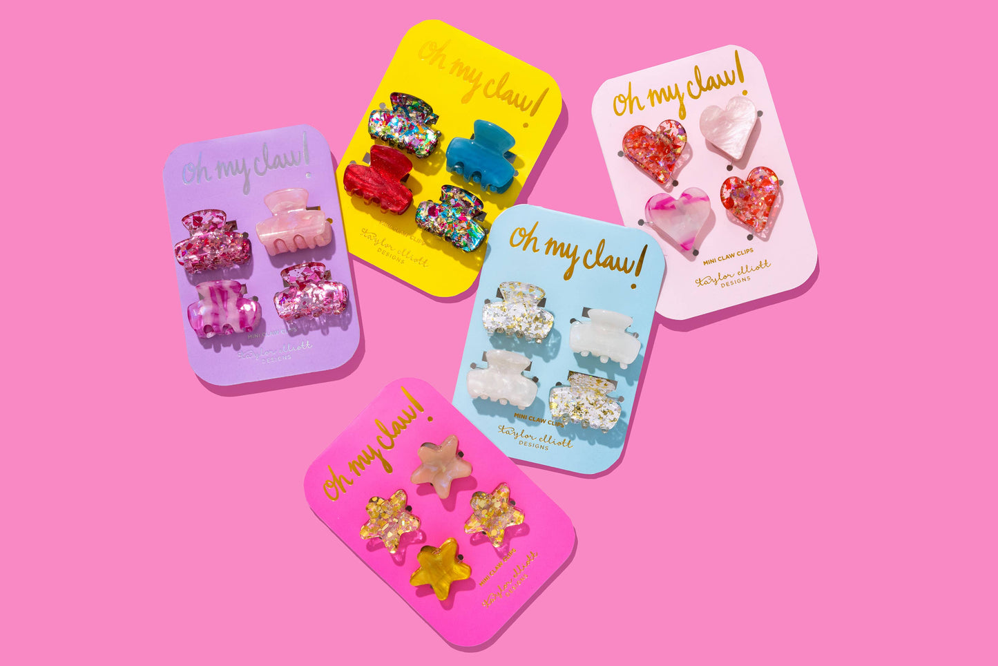Claw Hair Clips - Mini - Asst Gold Confetti Stars - Set of 4