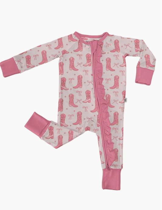 Cowgirl Boots & Bows Ls Zip Pj