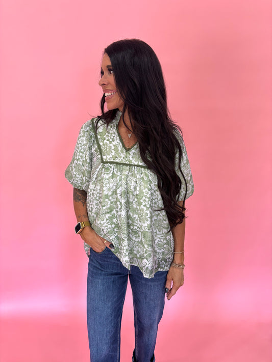 Paisley Puff Sleeve Top