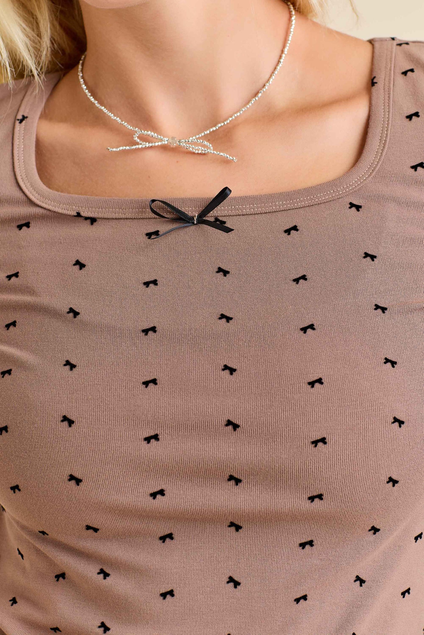 Sally Round neck long sleeve bow top