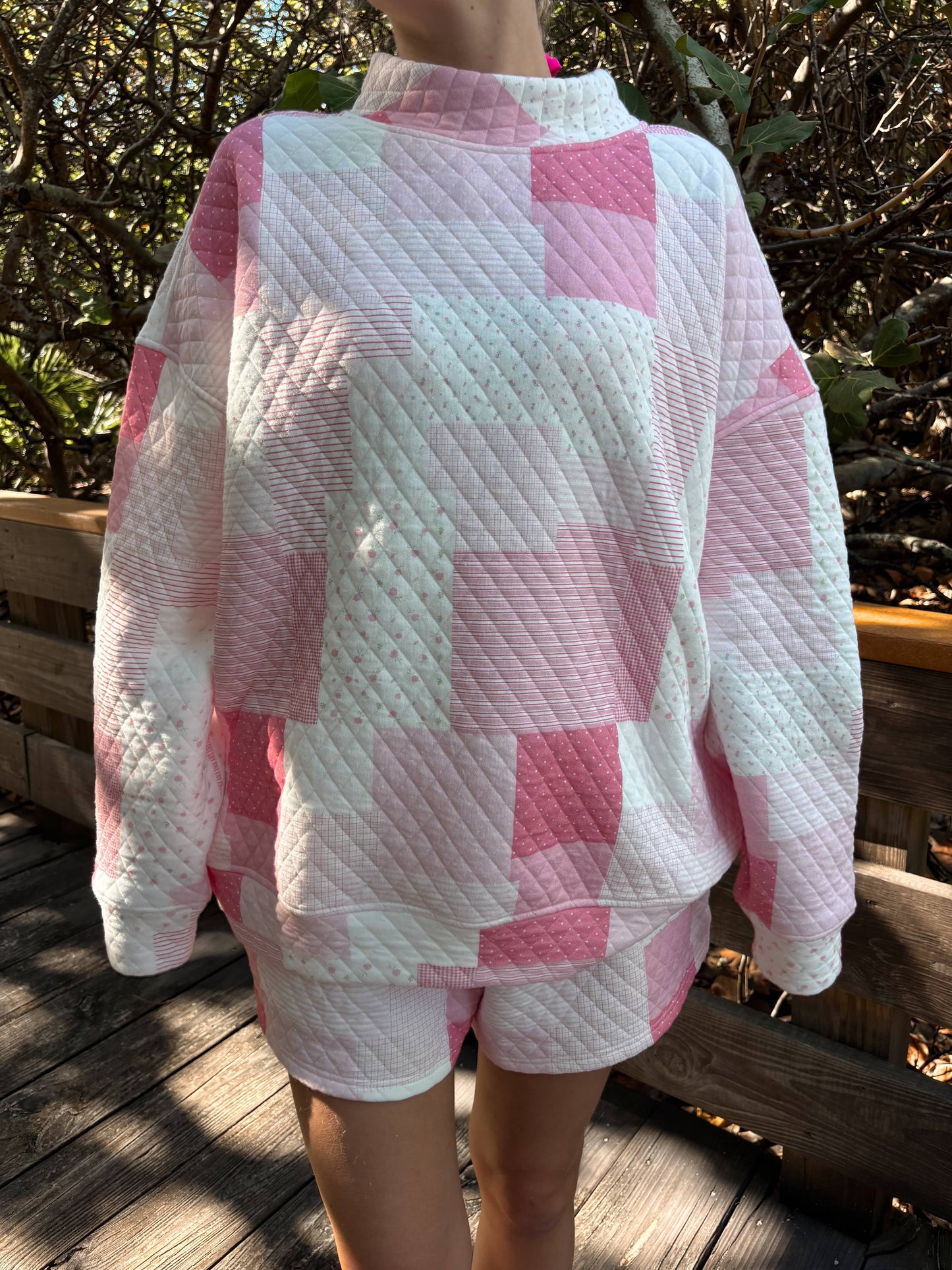 Margo Quilted Patchwork Mockneck Sweatshirt