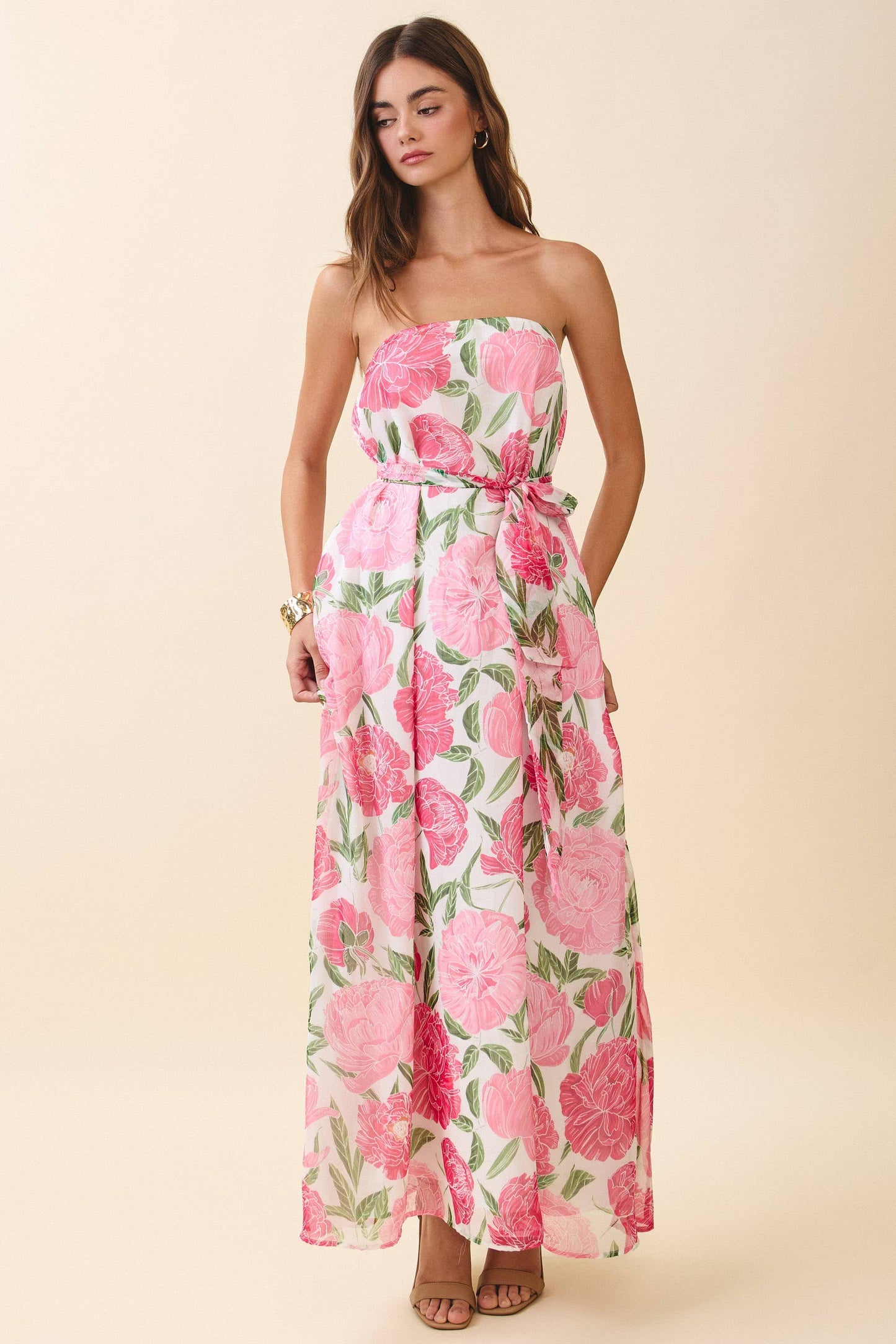 Garden Floral Maxi Dress with Convertible Scarf