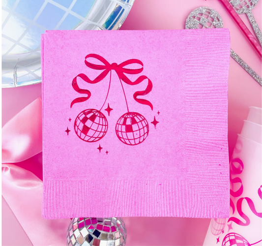 Pink Bow Disco Ball Cherries Napkins