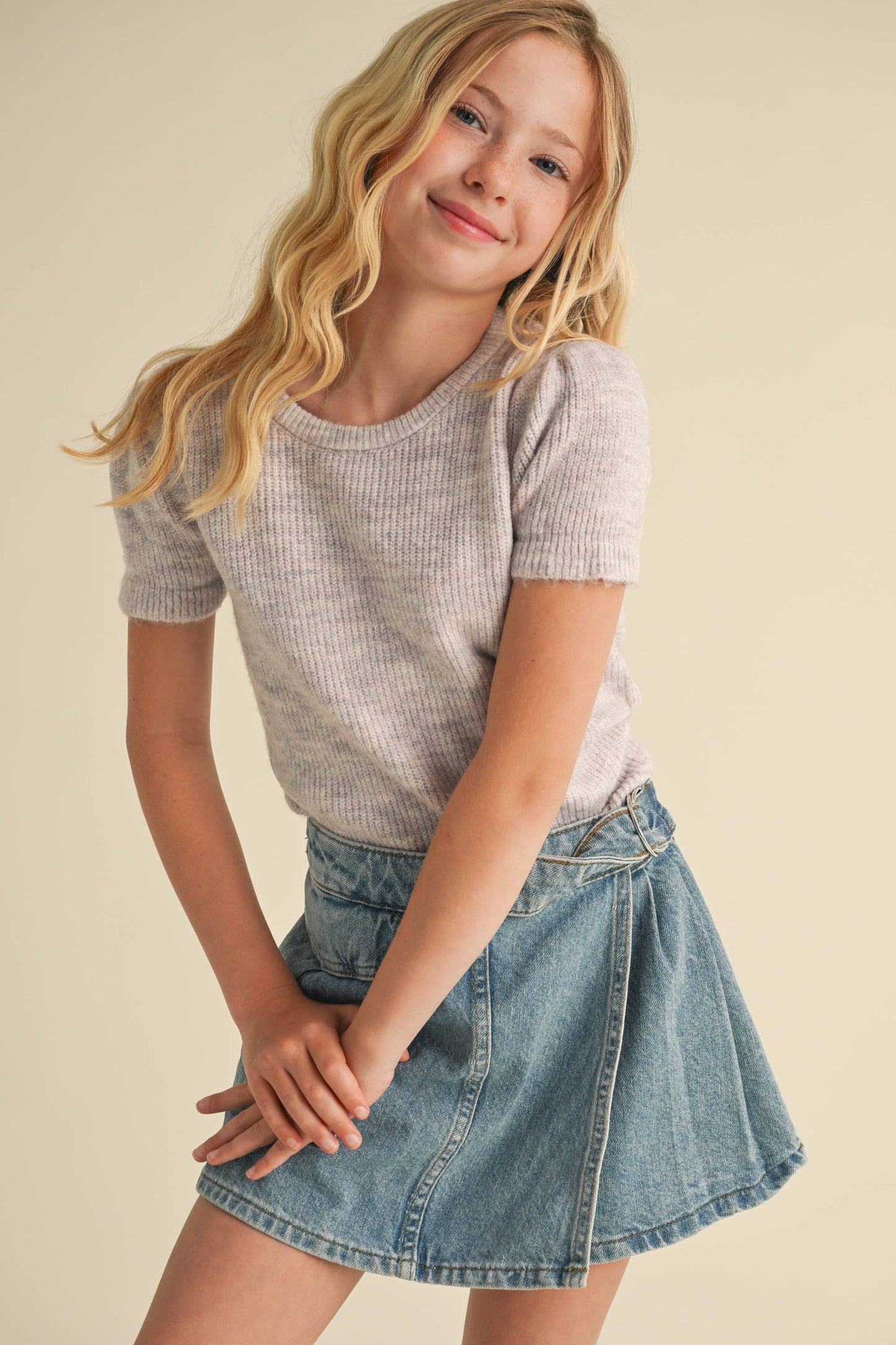 TWEEN KIDS GIRLS PUFF SLEEVE CROPPED SWEATER (7-14)