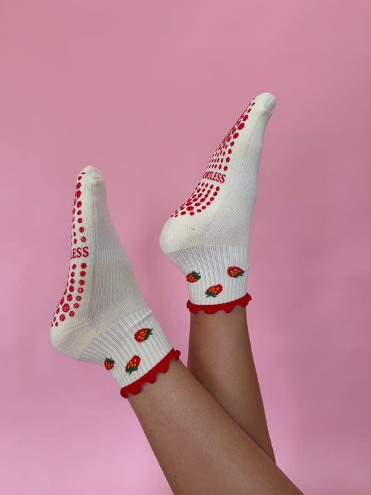 🍓 Strawberry Ruffle Grip Sock, Pilates Socks