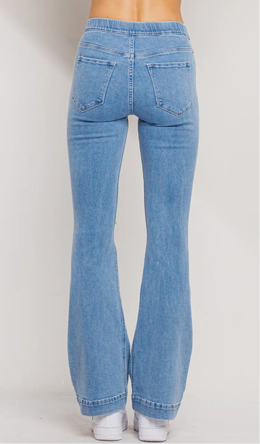 Pull On Mid Rise Flare with Knee Distressing - Jelly Jeans