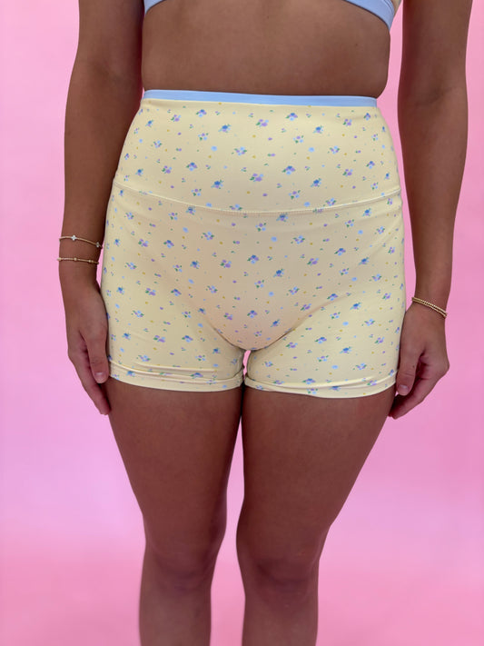 Ditsy Print Contrast Binding Biker Shorts