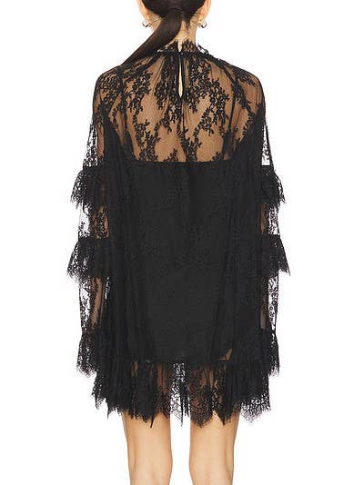 Laney Lace Sheer Long Sleeve Fringe Top/ Dress