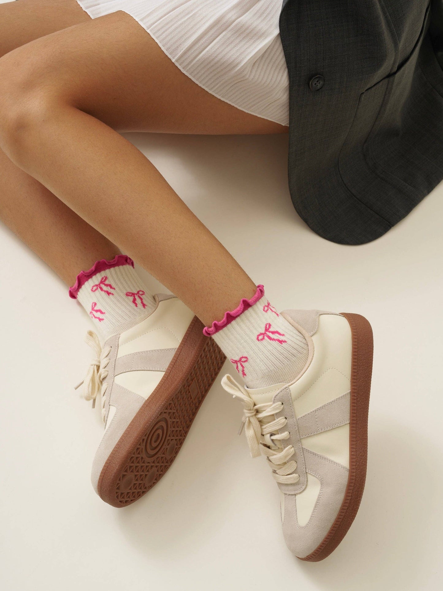 🎀 Bow Ruffle Grip Sock [Hot Pink], Pilates Socks