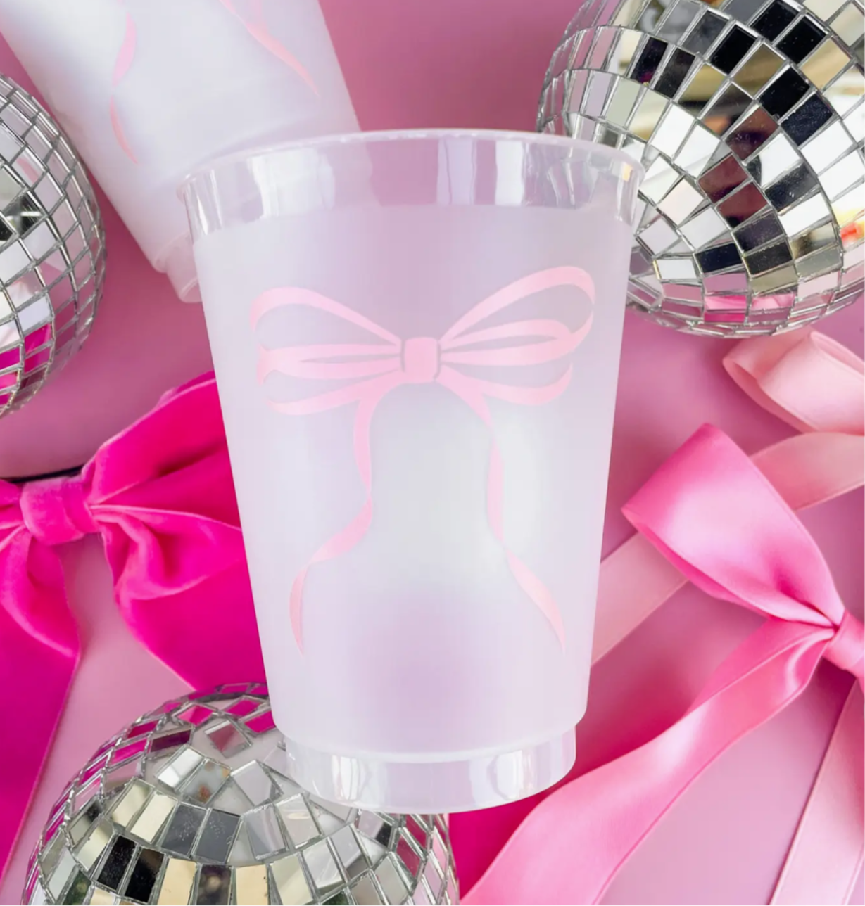 Pink Bow Frosted Cups