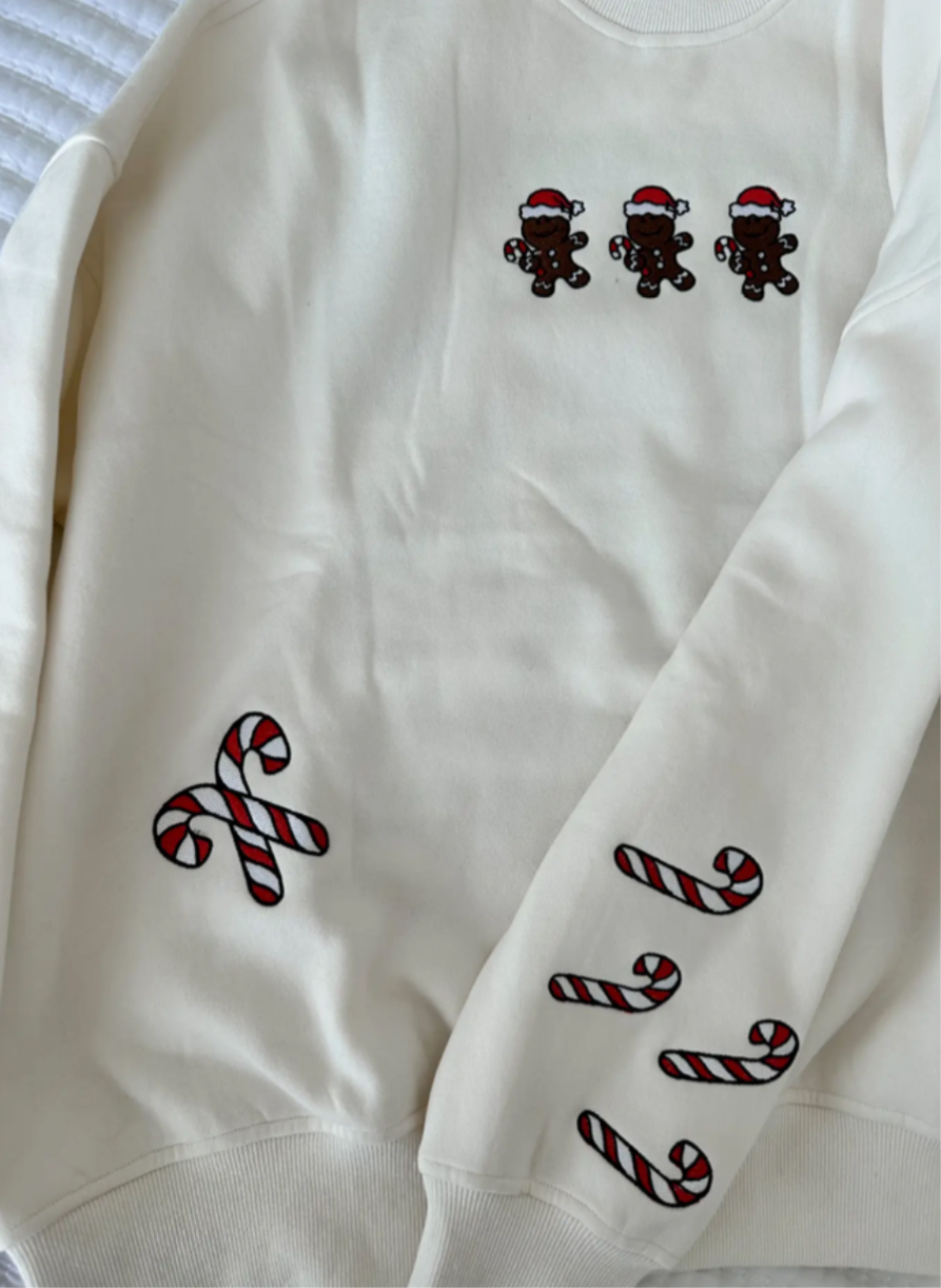 Ivory Gingerbread Recipe Christmas Embroider Sweatshirt