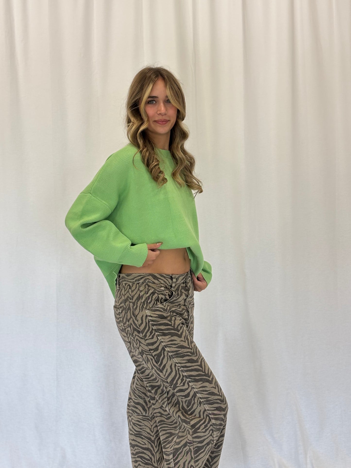 Honeydew Drop Shoulder Knit Sweater