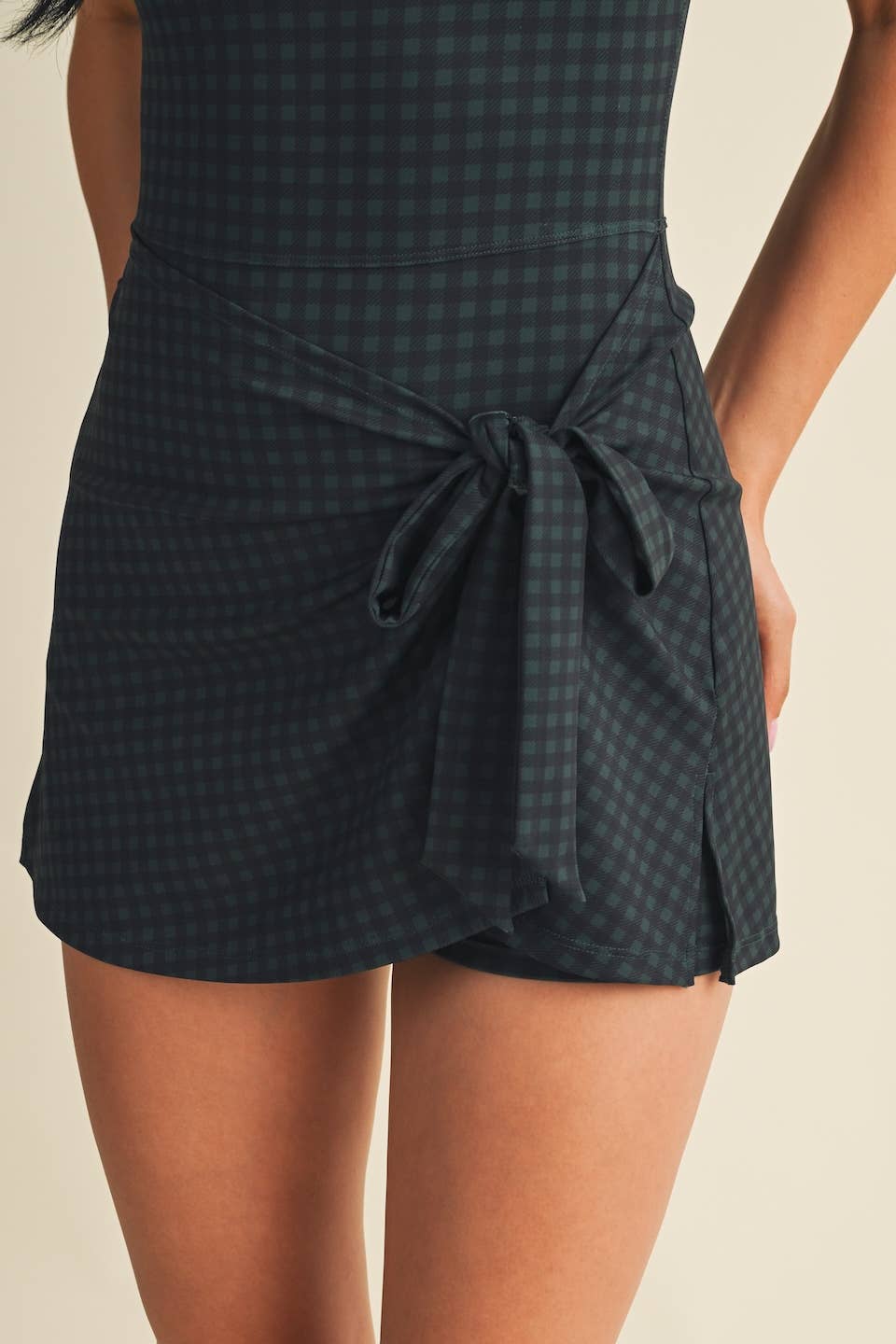 Gingham Print Sleeveless Wrap Tie Front Dress