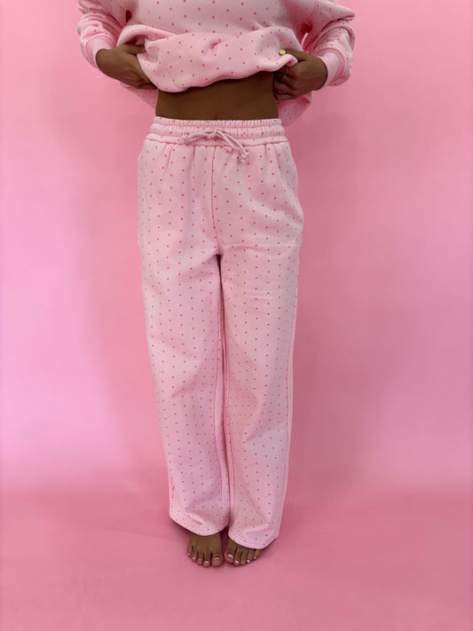 Light Pink Polka Dot Flare Sweatpants 100% Cotton