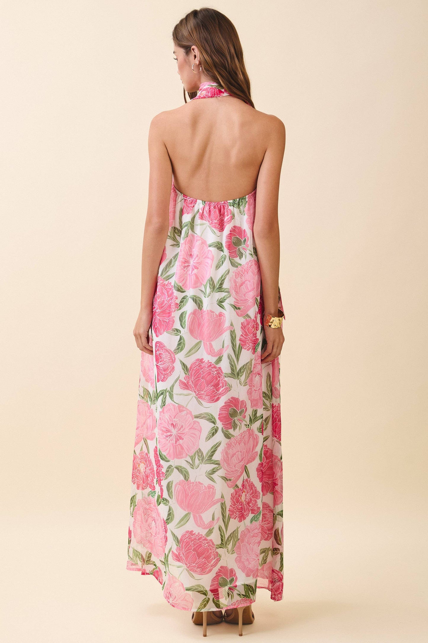 Garden Floral Maxi Dress with Convertible Scarf
