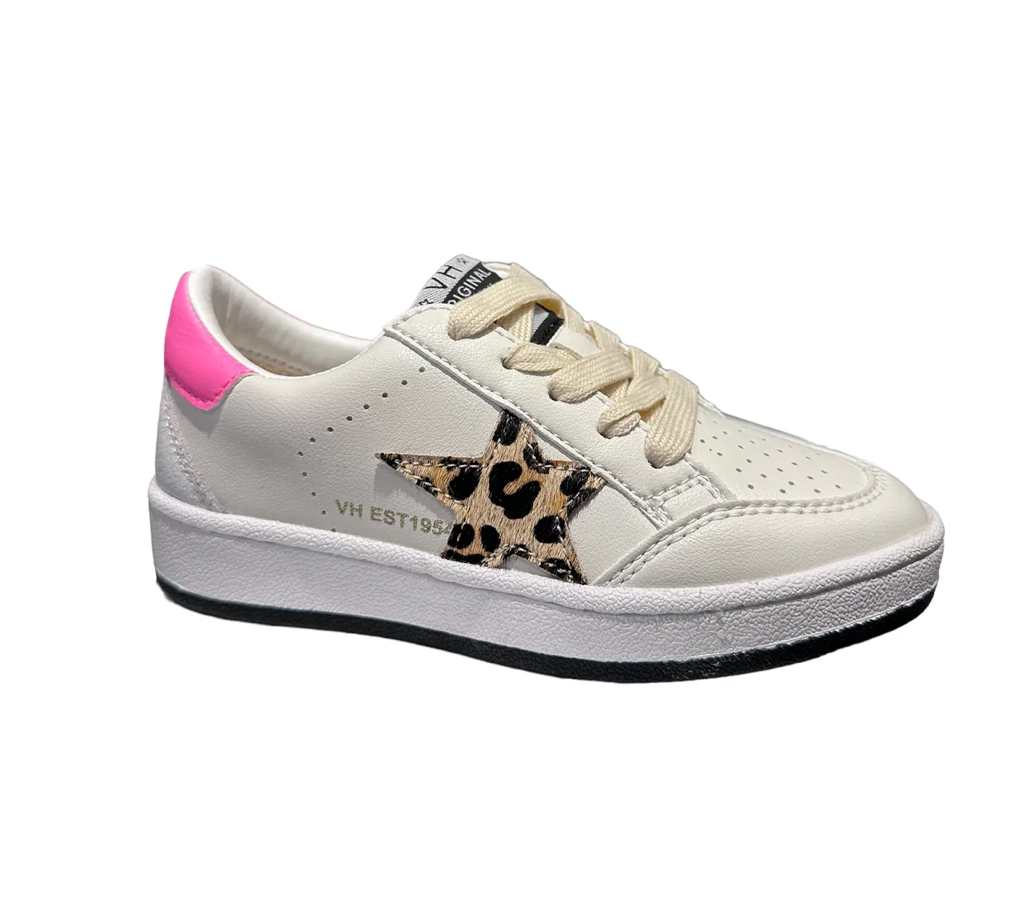 VINTAGE HAVANA KIDS ARIELLA LEOPARD STAR PINK POP WHITE LOW TOP SNEAKER