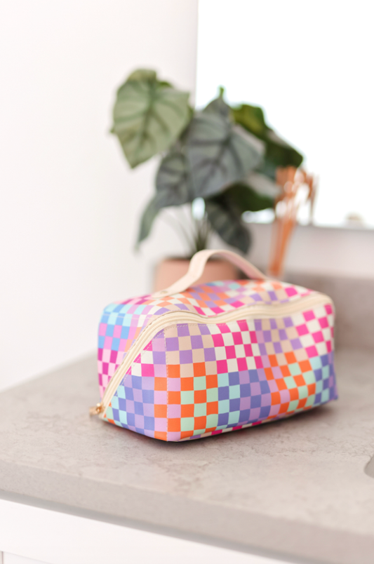 Happy Checkered- Hold All Make Up Bag