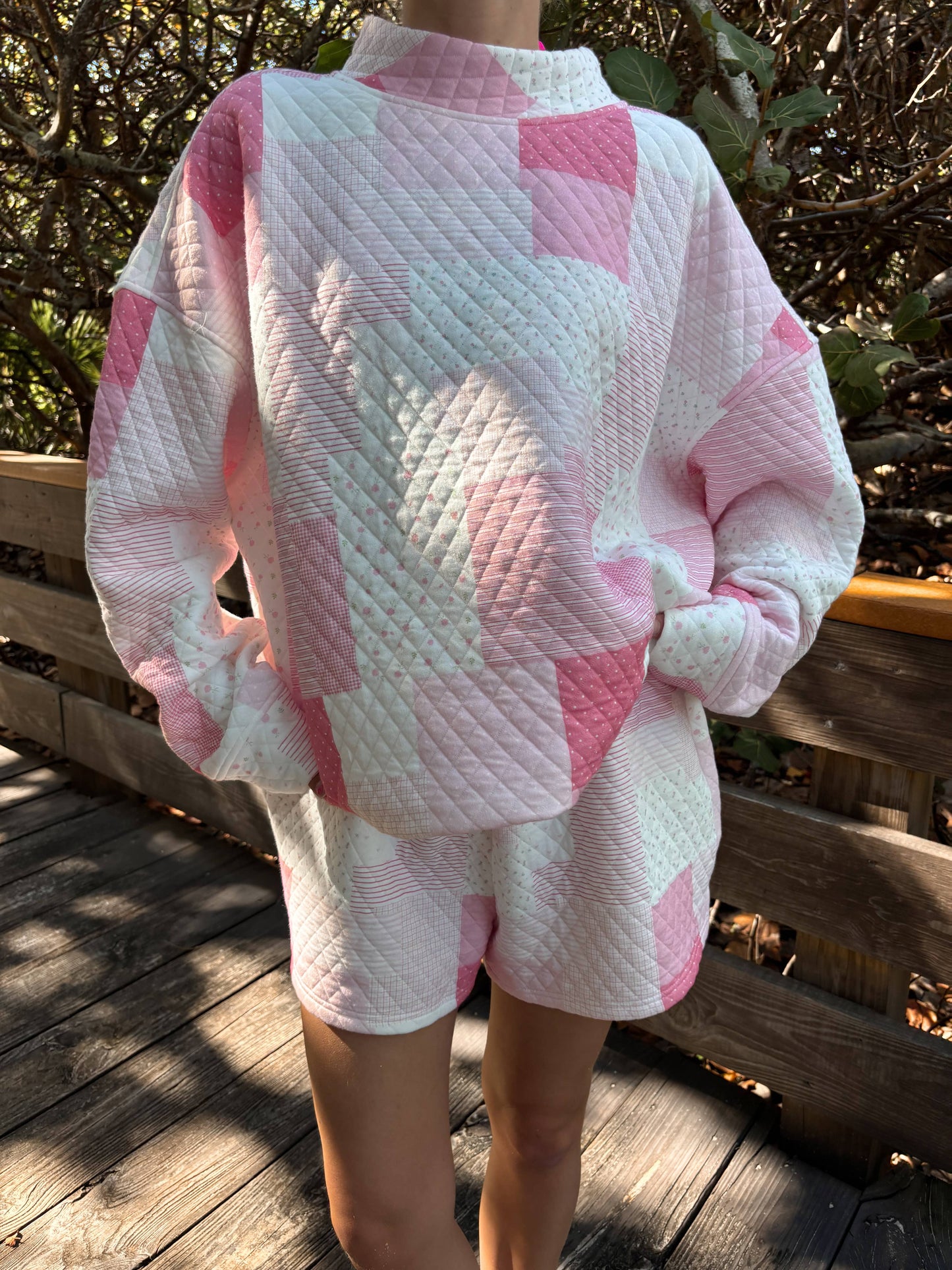 Margo Quilted Patchwork Mockneck Sweatshirt