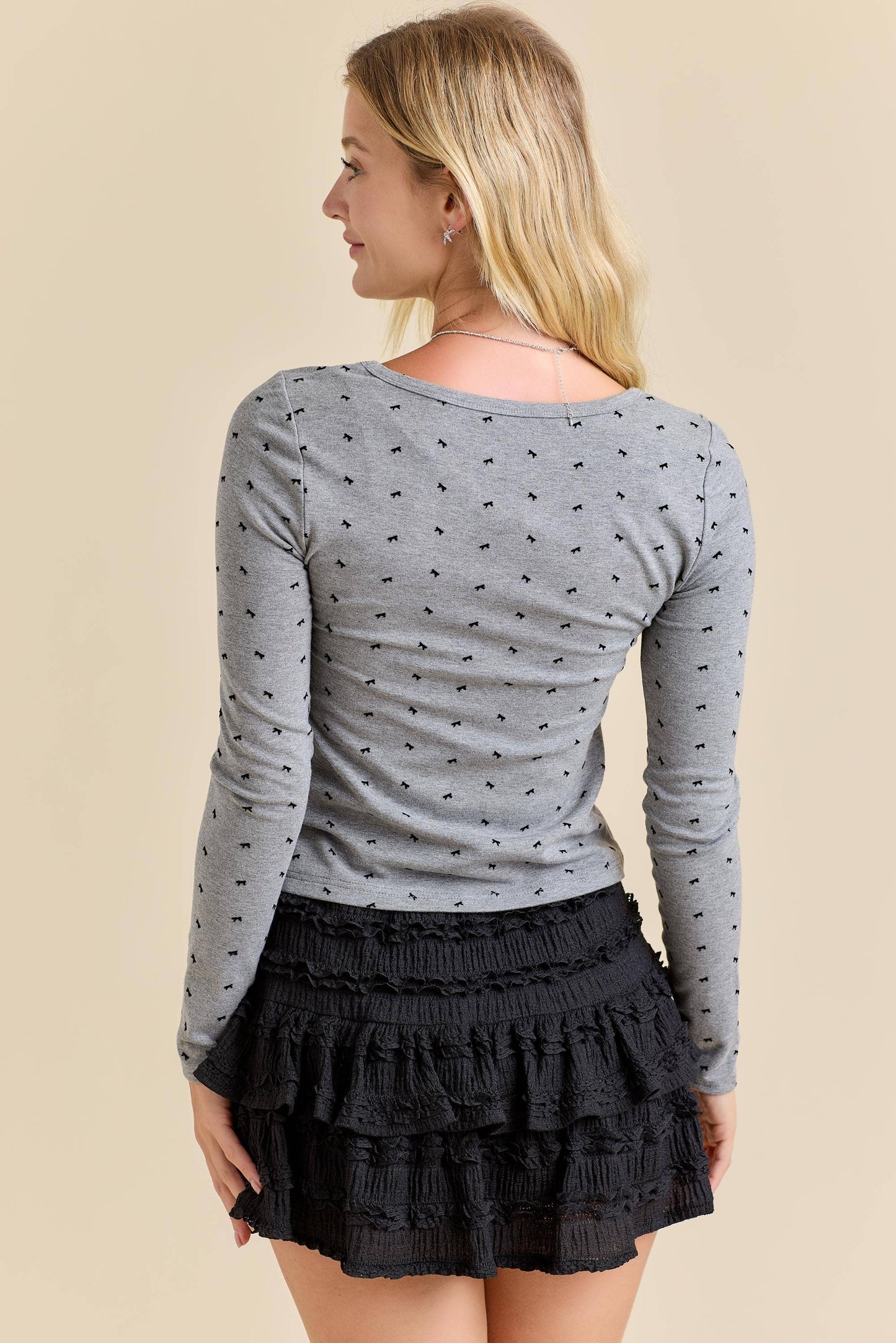 Sally Round neck long sleeve bow top