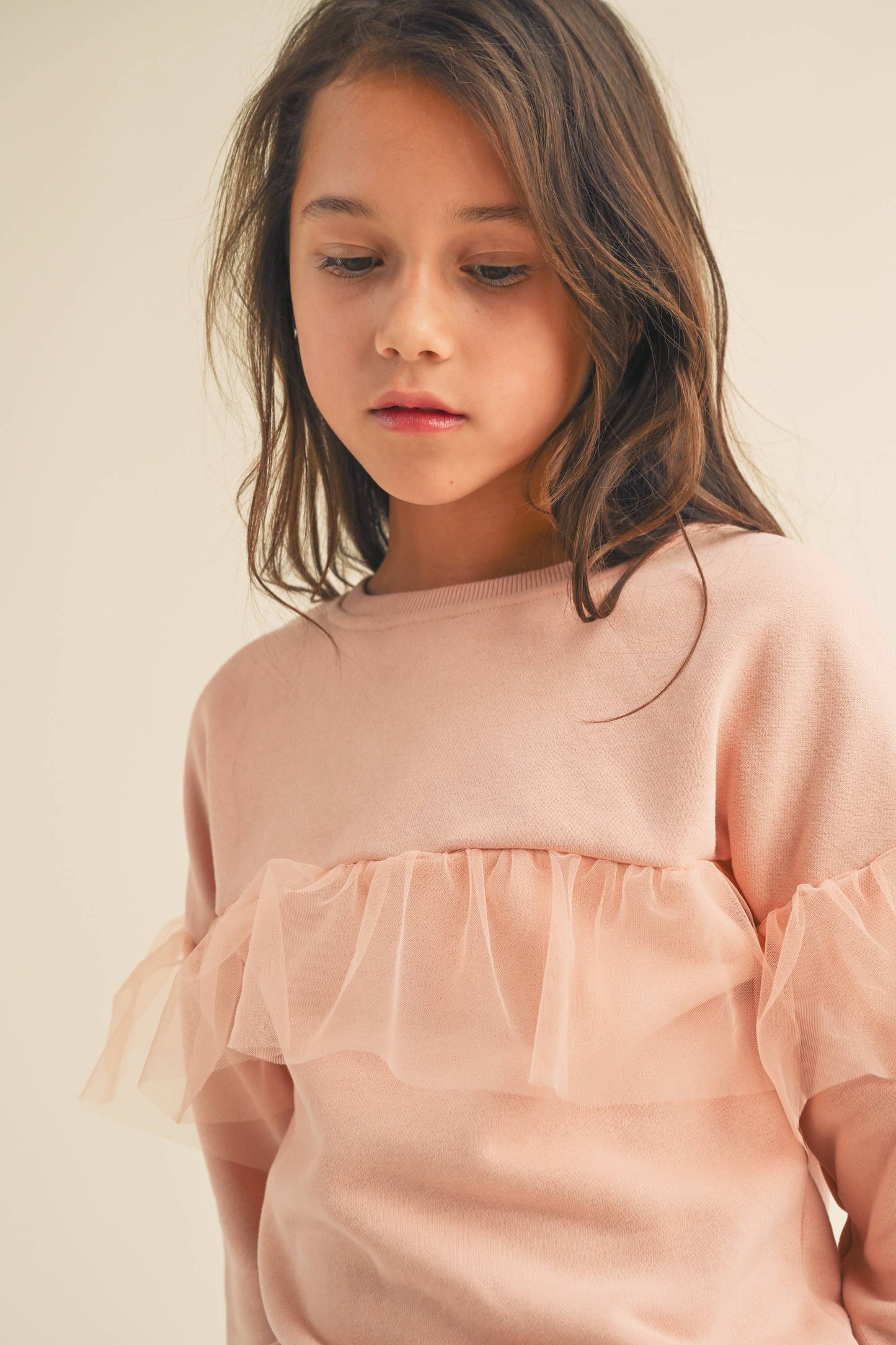 KIDS VALENTINE EASTER MESH RUFFLE SWEATSHIRT KT2382BL (7-14)