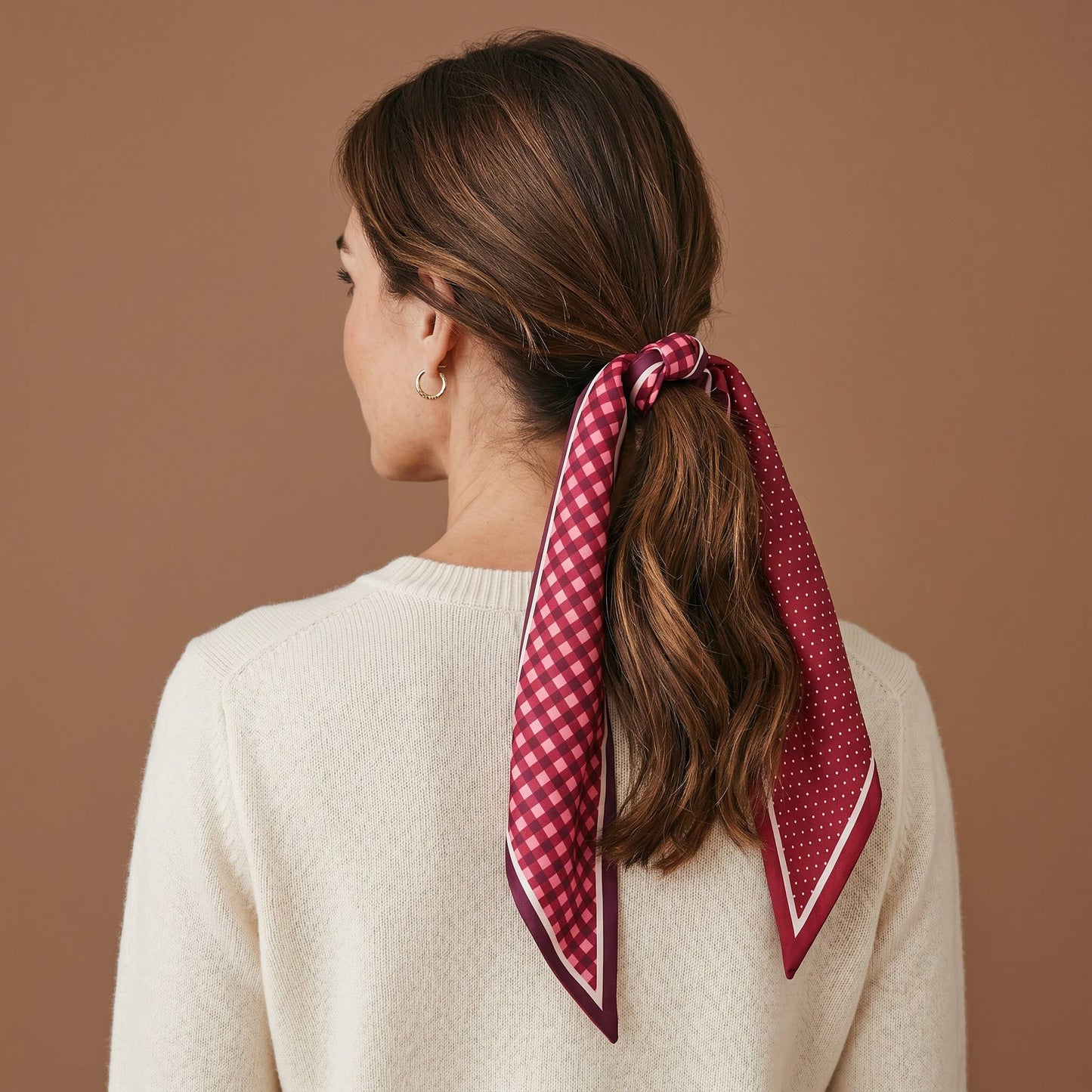 Twirl & Tie Scarf Accessory-Gingham Burgundy